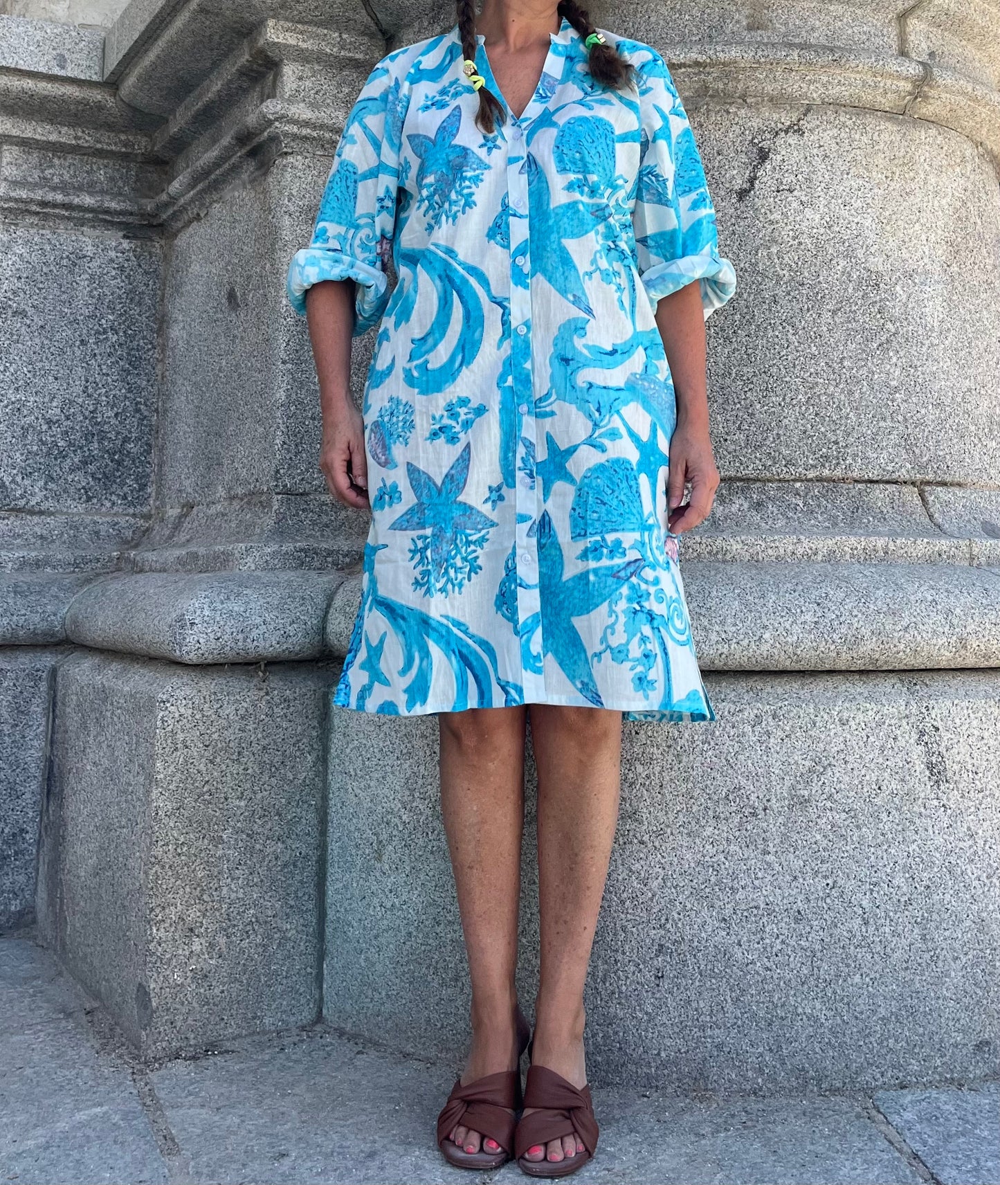 Vestido camisero estampado marino