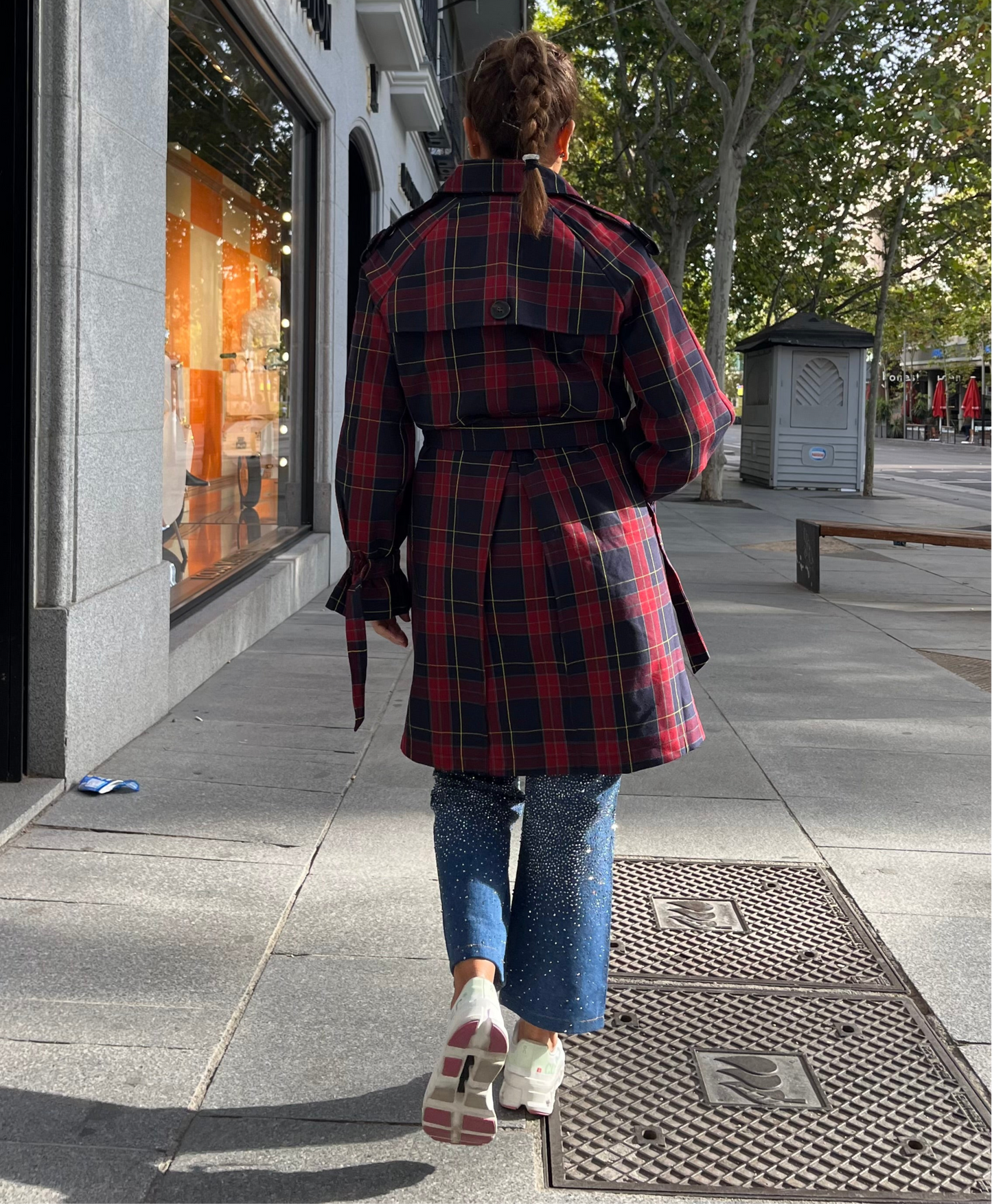 Gabardina de cuadros Tartán Burdeos Azul