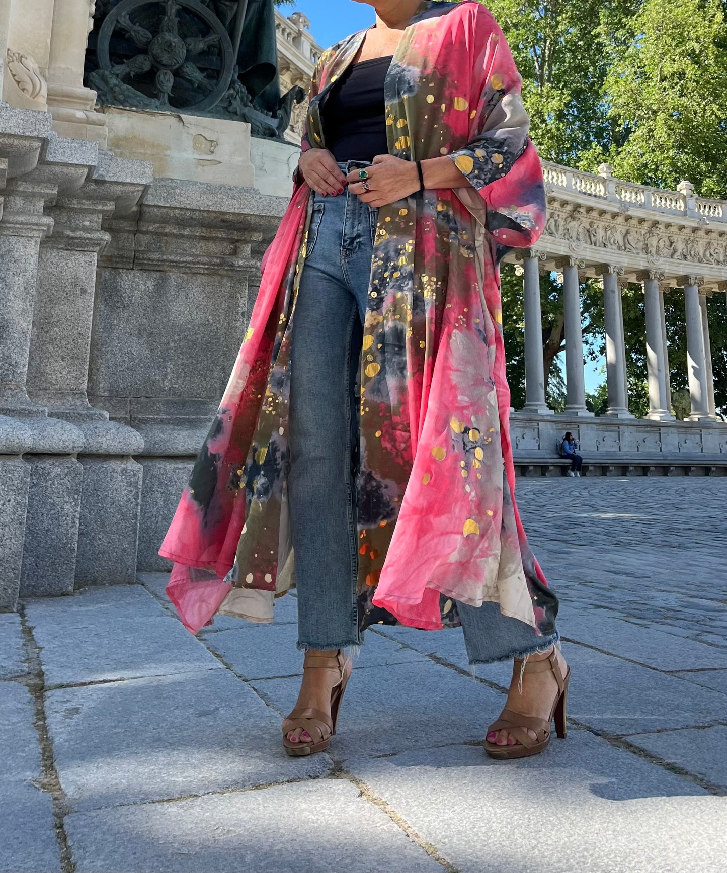 Vestido/Maxi chaqueta.Seda 70% (GRIS ORO / FUCSIA ORO/ AZUL ORO)