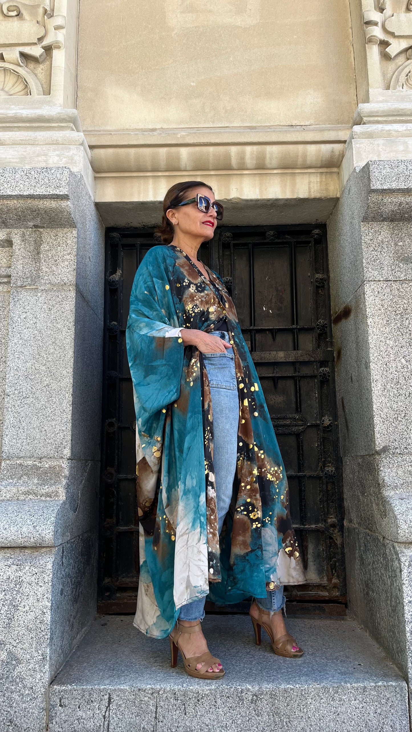 Vestido/Maxi chaqueta.Seda 70% (GRIS ORO / FUCSIA ORO/ AZUL ORO)