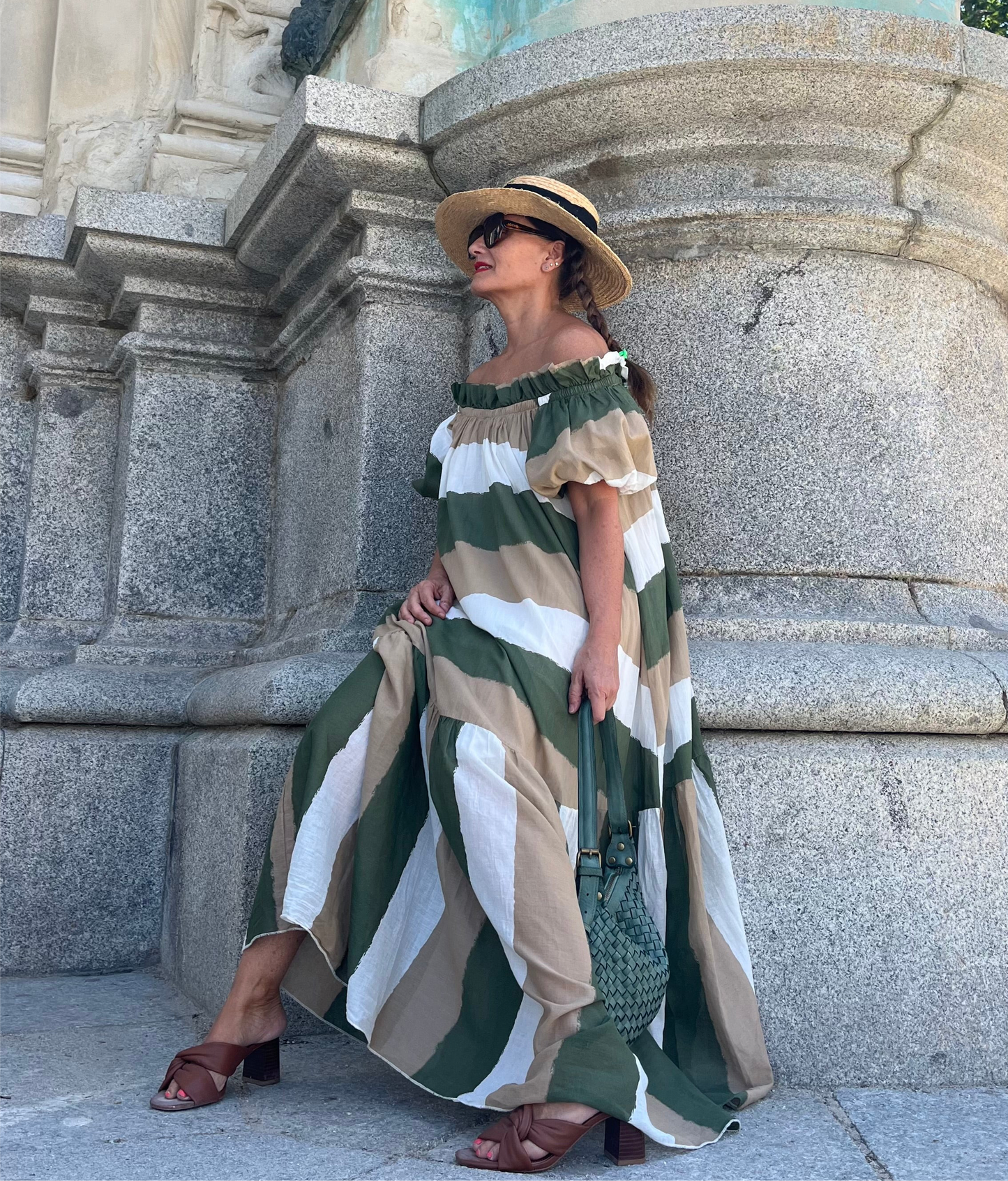 Vestido maxi de rayas en algodón