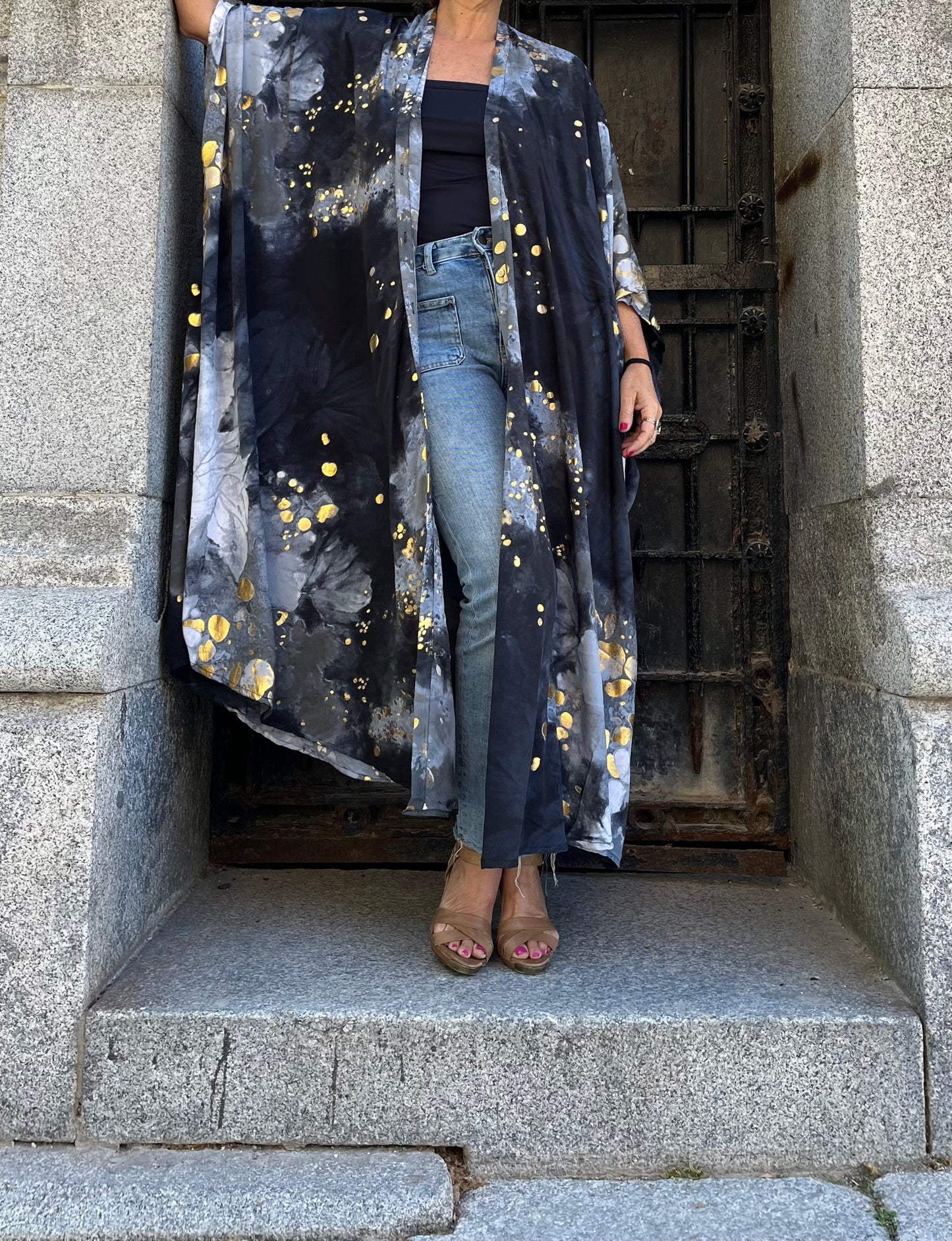 Vestido/Maxi chaqueta.Seda 70% (GRIS ORO / FUCSIA ORO/ AZUL ORO)