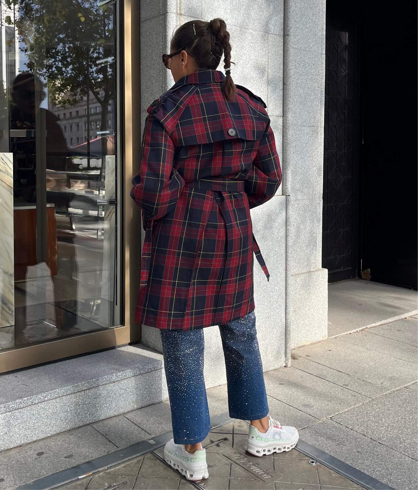 Gabardina de cuadros Tartán Burdeos Azul