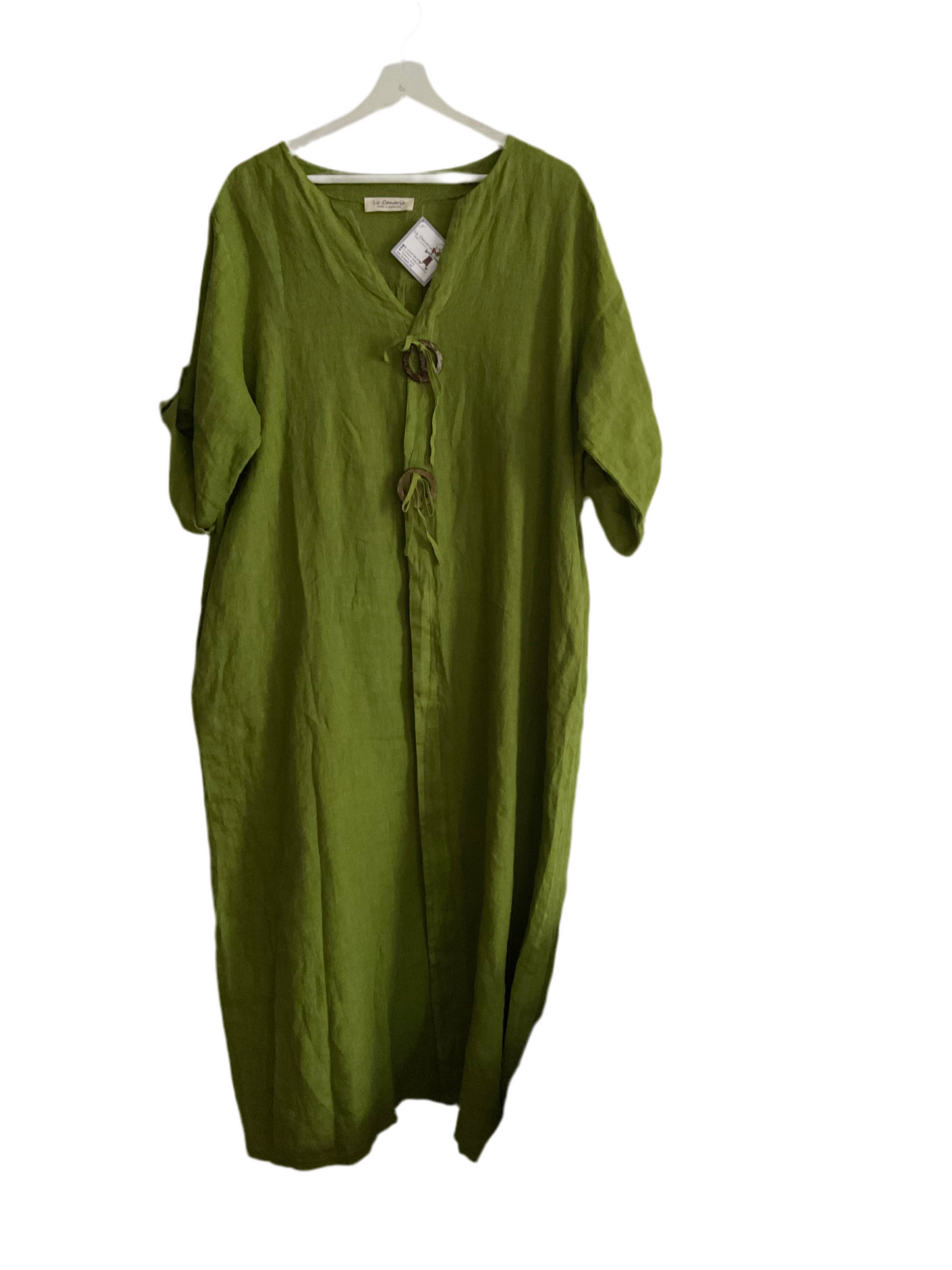 Vestido largo lino aceituna