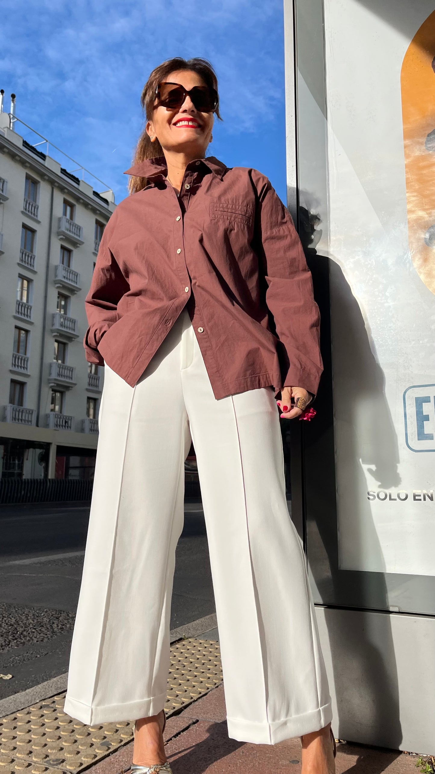Maxi camisa Marrón / Blanca