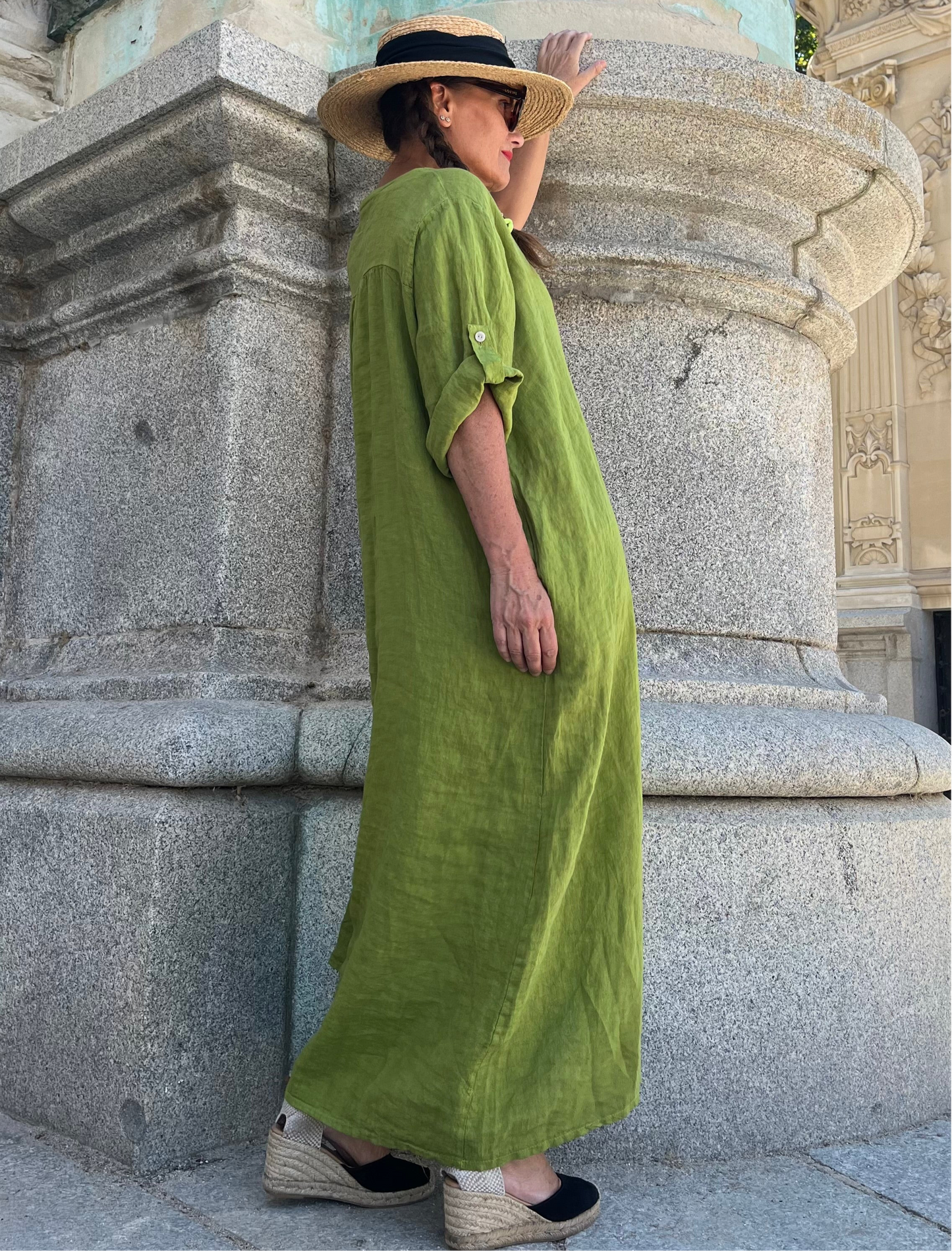 Vestido largo lino aceituna