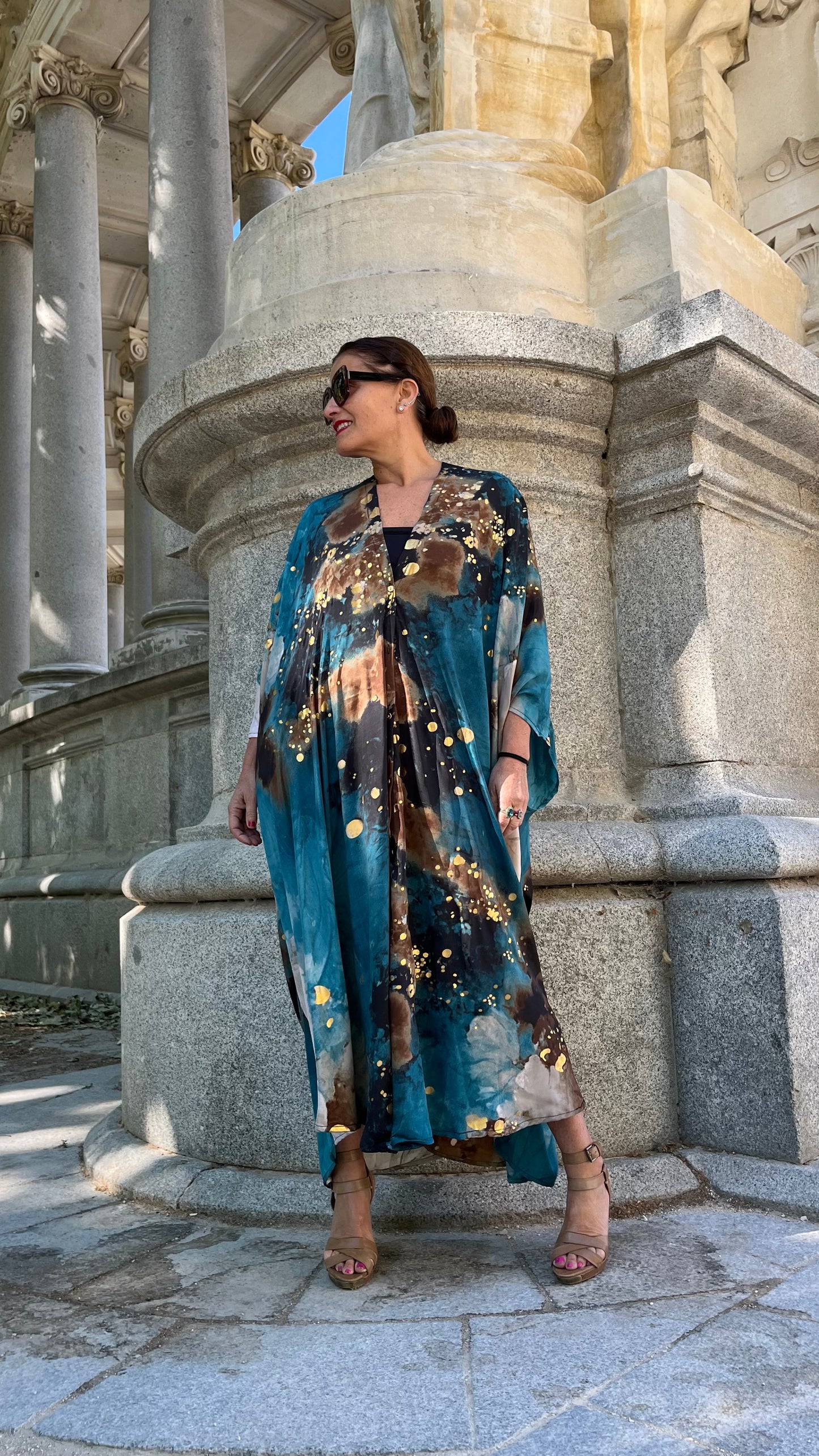 Vestido/Maxi chaqueta.Seda 70% (GRIS ORO / FUCSIA ORO/ AZUL ORO)