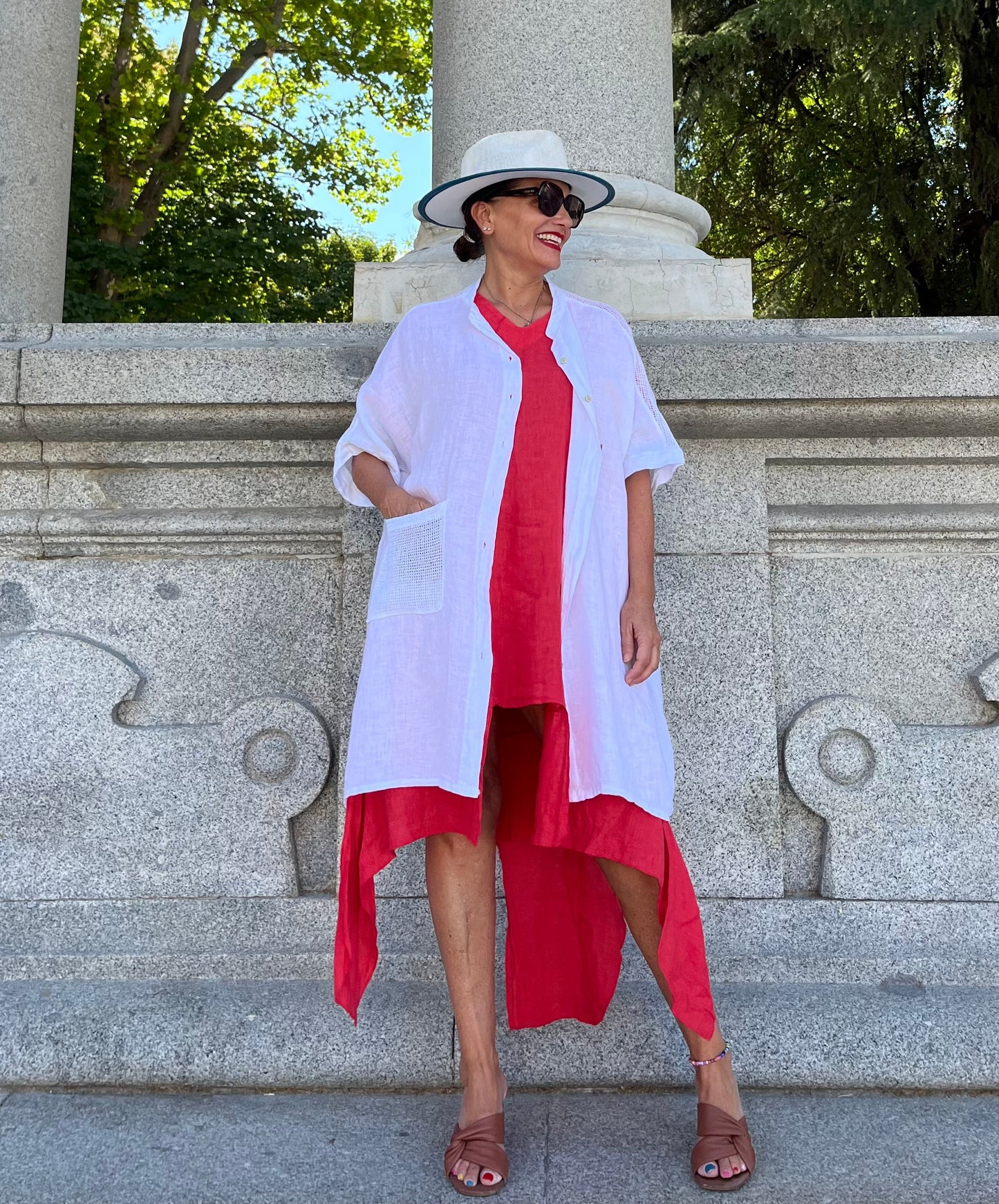 Lino-Chaqueta-Vestido blanco.