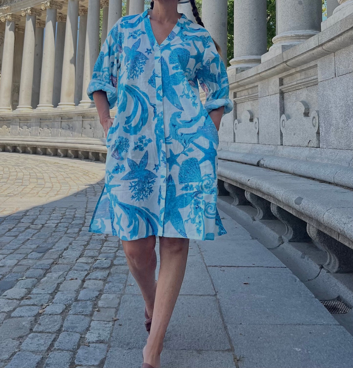 Vestido camisero estampado marino