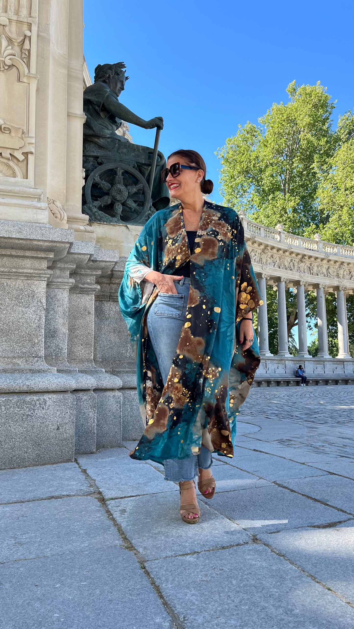 Vestido/Maxi chaqueta.Seda 70% (GRIS ORO / FUCSIA ORO/ AZUL ORO)
