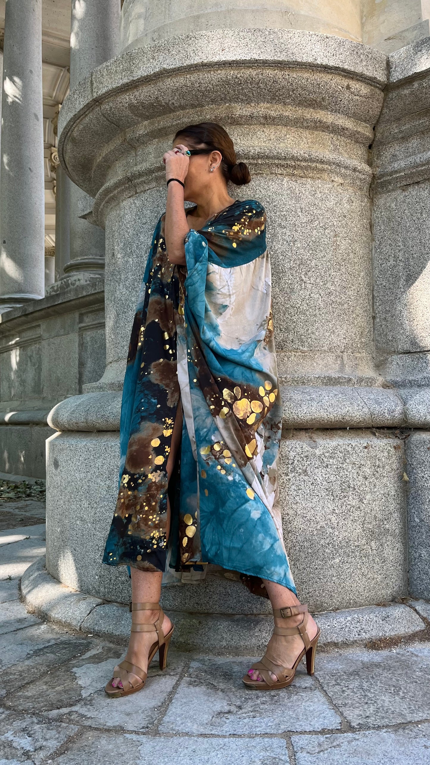 Vestido/Maxi chaqueta.Seda 70% (GRIS ORO / FUCSIA ORO/ AZUL ORO)