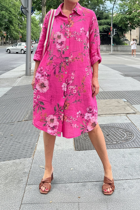 Camisa larga floral de lino para mujer – La Canaria