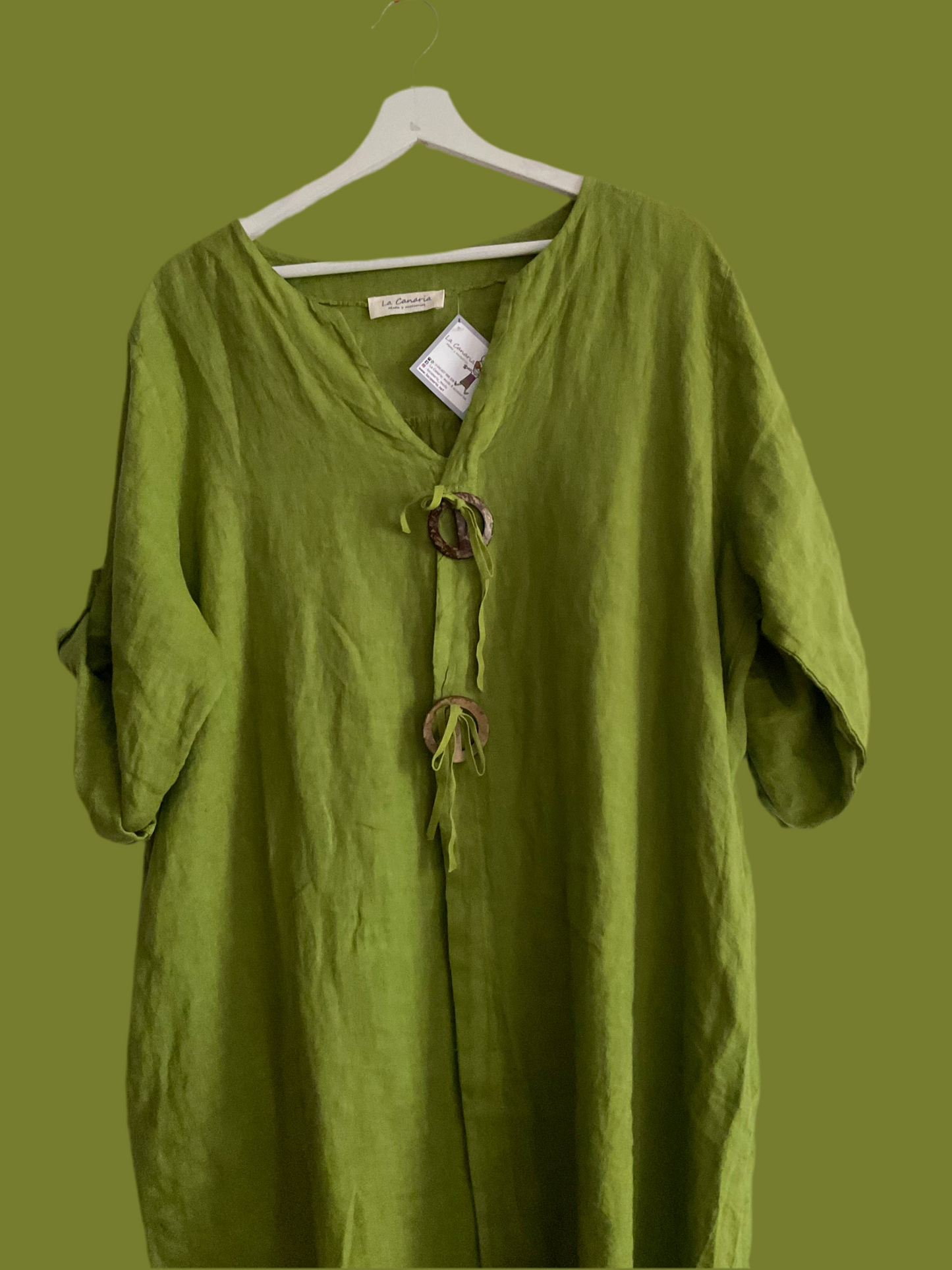 Vestido largo lino aceituna