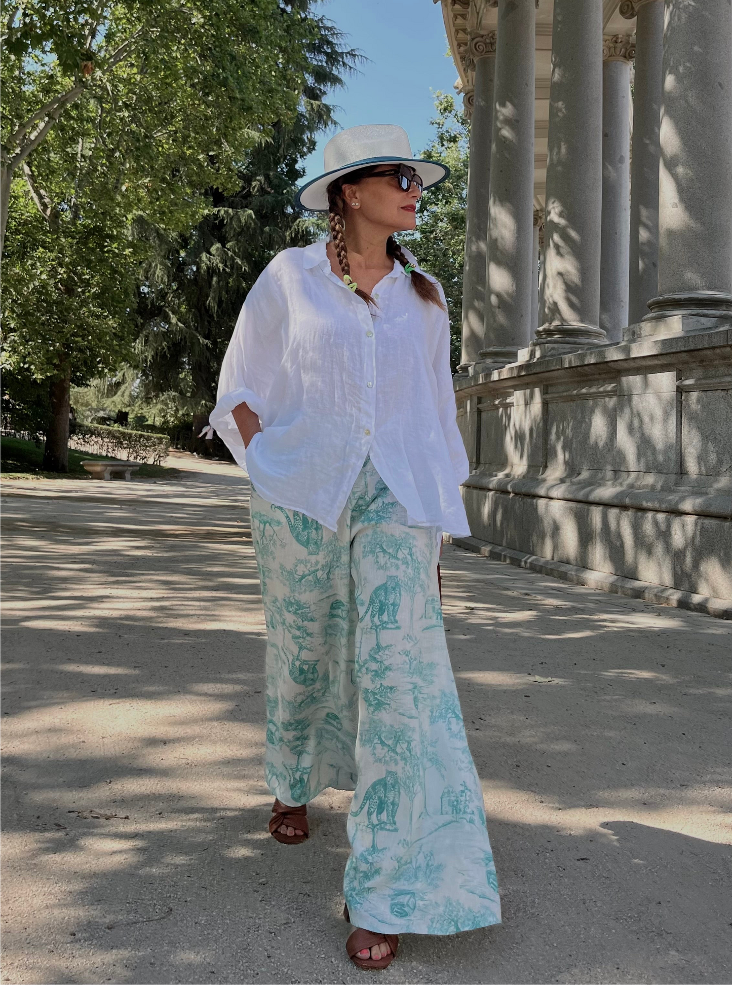 Pantalón de lino estampado Toile de Jouy
