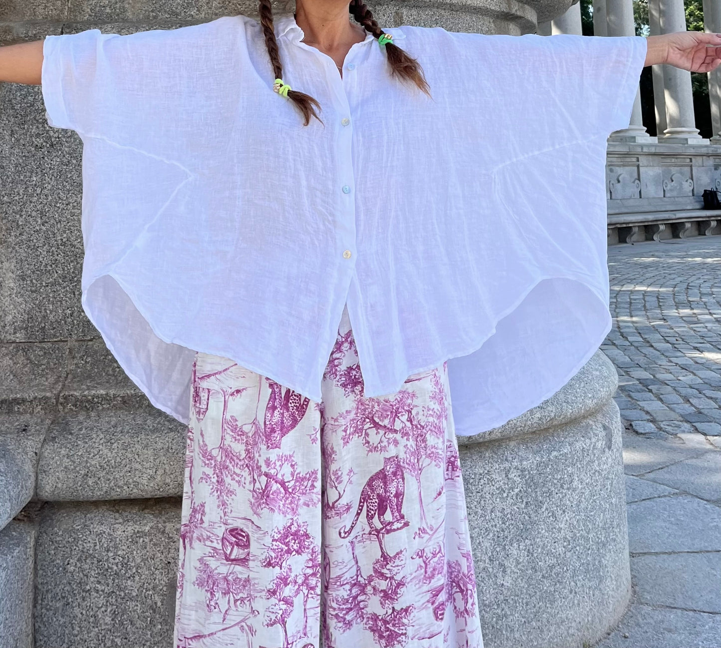 Pantalón estampado lino Toile de Jouy