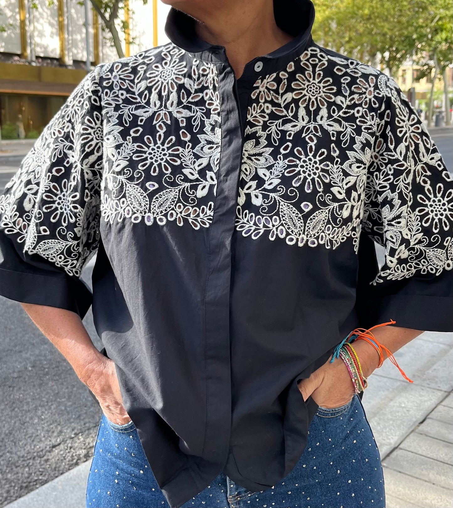 Camisa algodón bordada