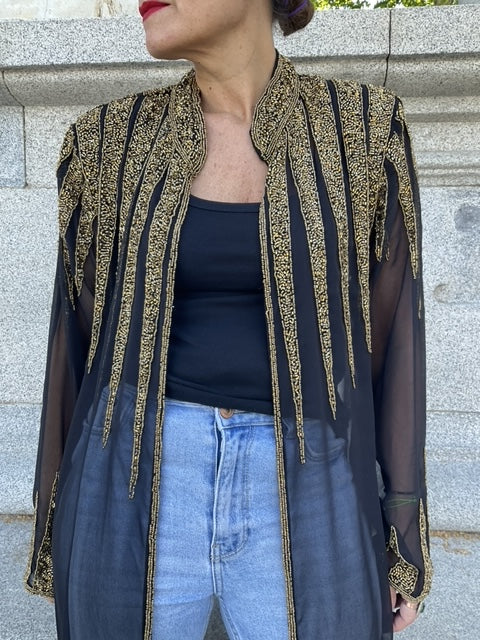 Chaqueta larga joya negro/oro