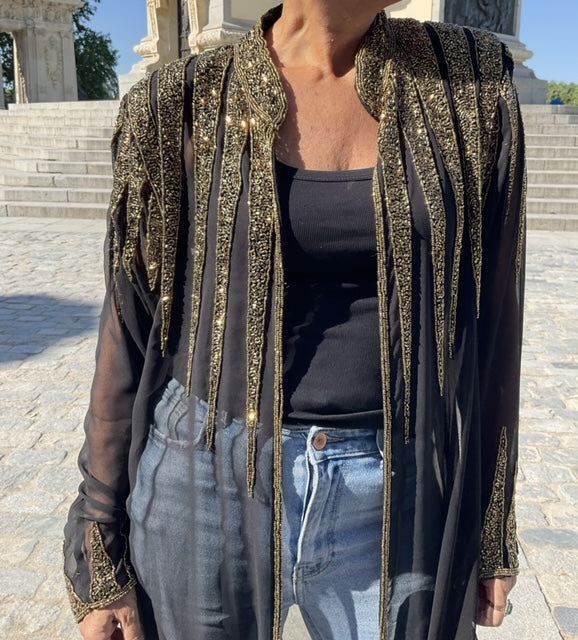 Chaqueta larga joya negro/oro