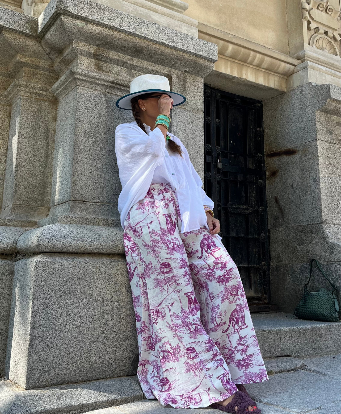 Pantalón estampado lino Toile de Jouy