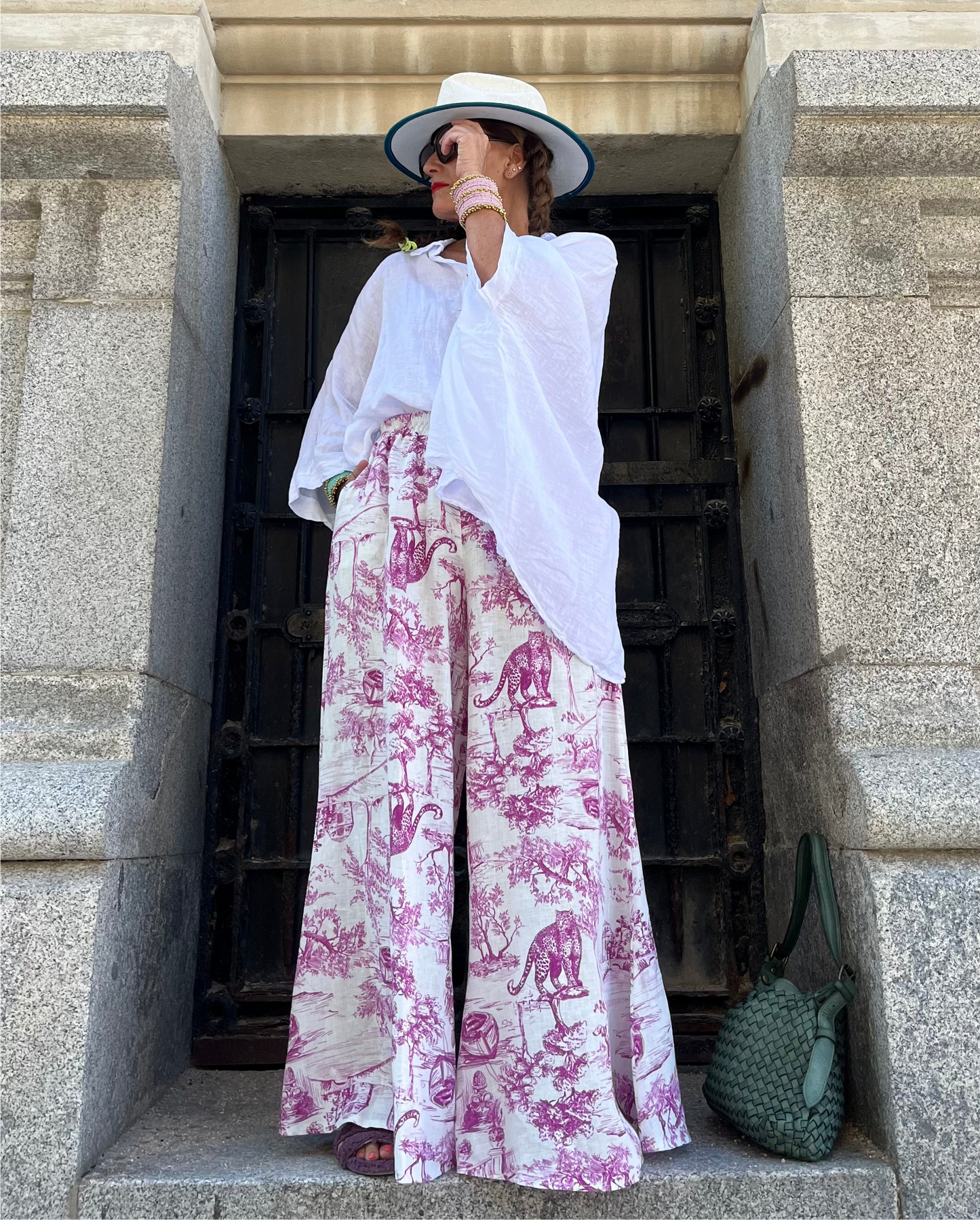 Pantalón estampado lino Toile de Jouy