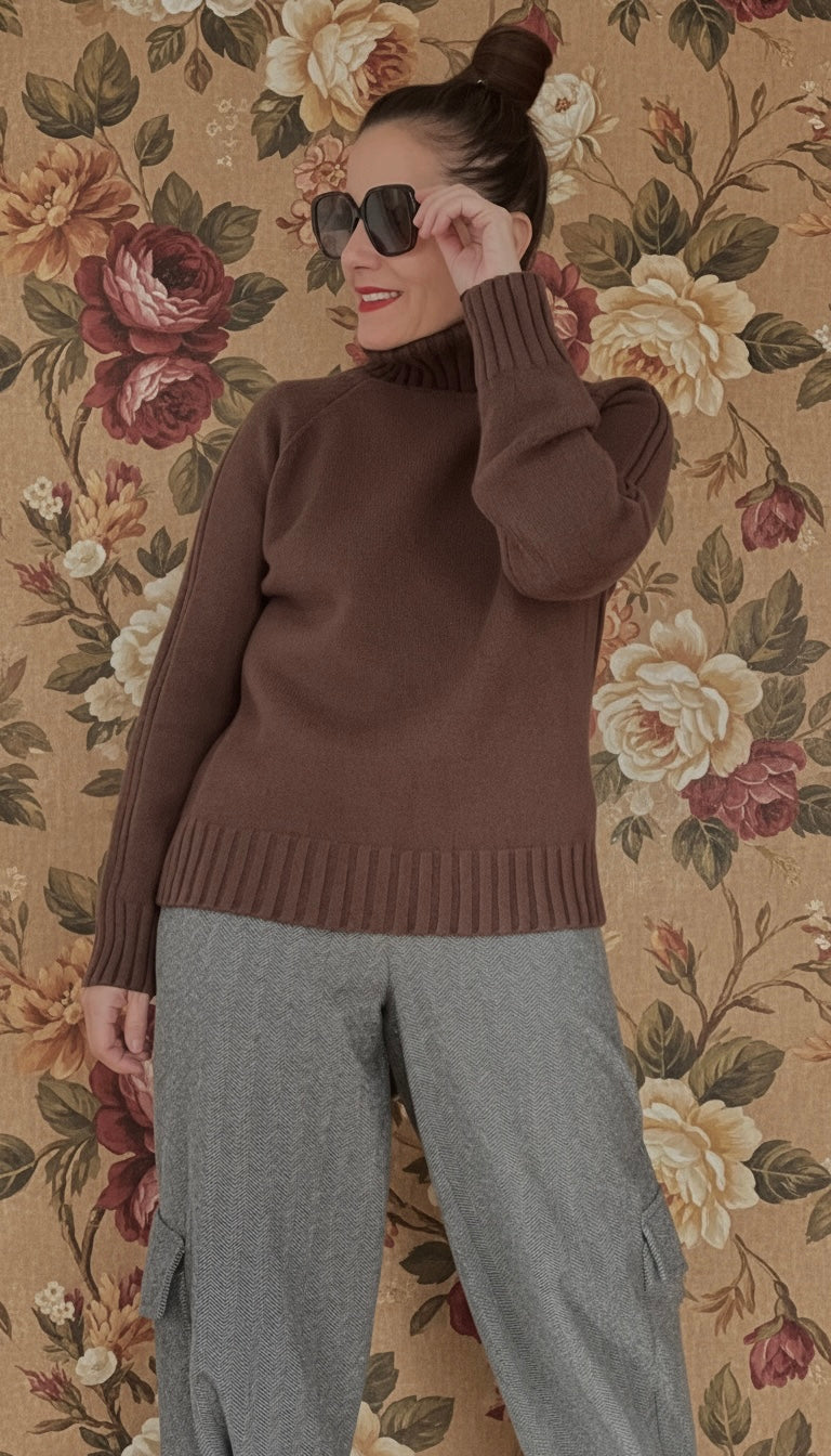 Jersey cuello vuelto chocolate