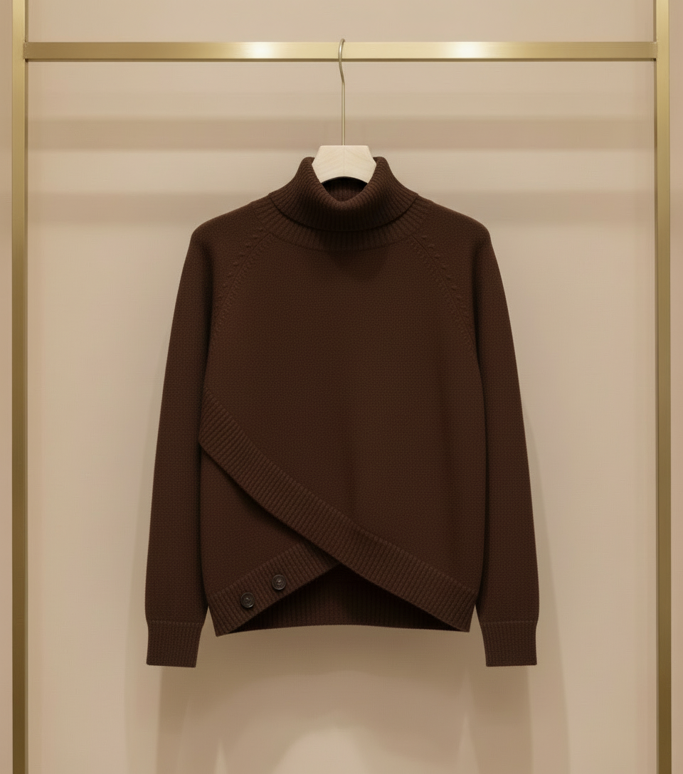 Jersey de punto marrón chocolate cuello vuelto