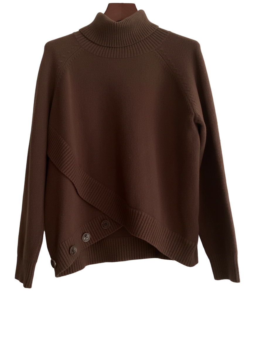 Jersey de punto marrón chocolate cuello vuelto