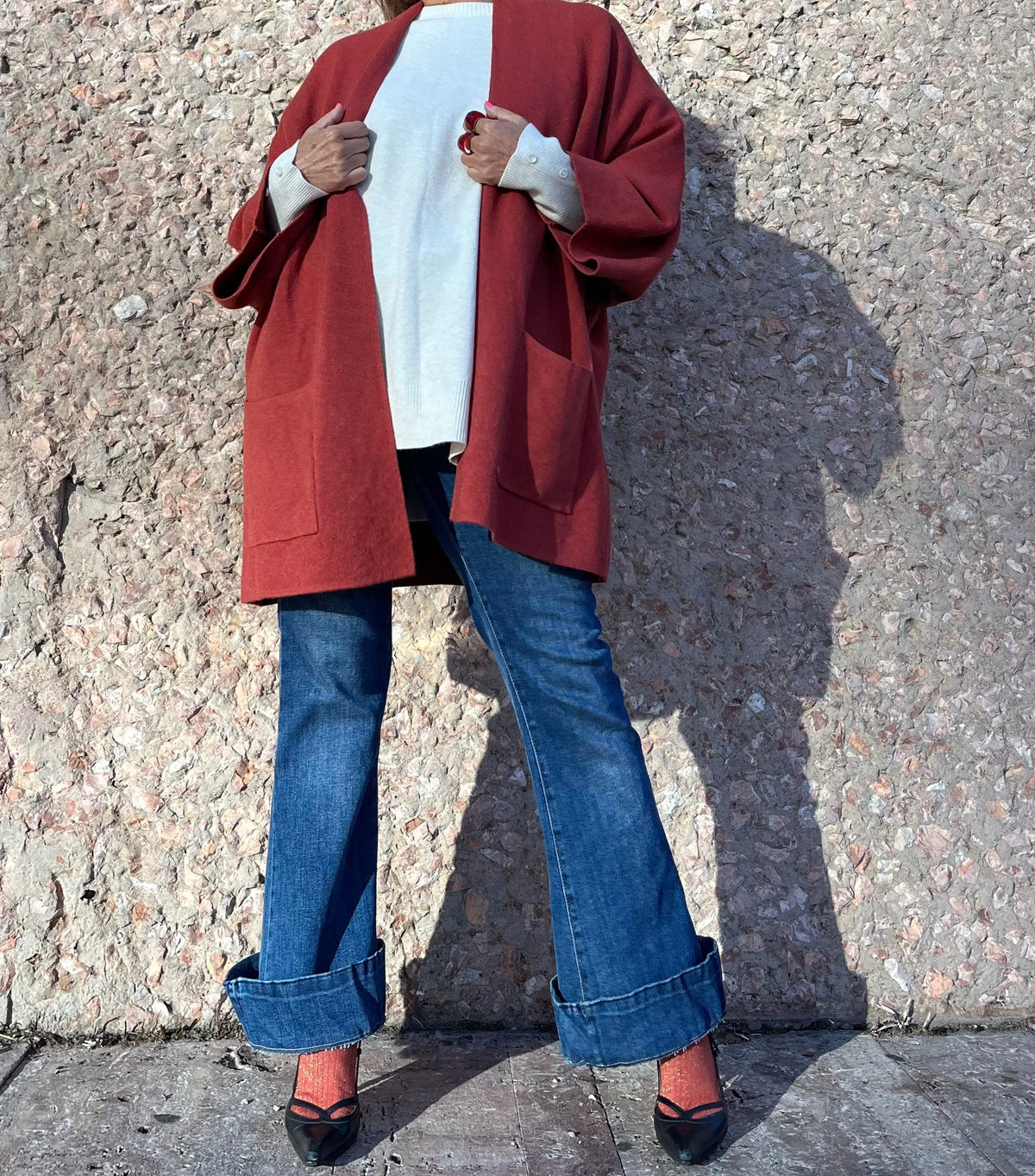 Chaqueta de punto con bolsillos – Teja