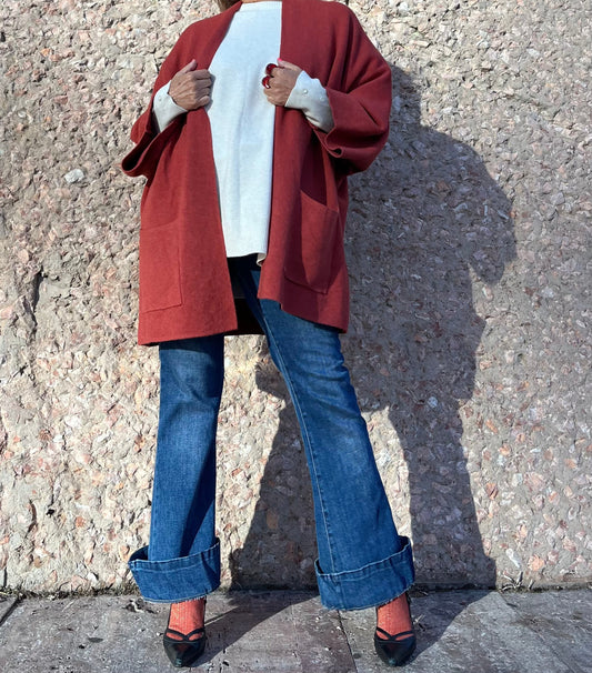 Chaqueta de punto con bolsillos – Teja