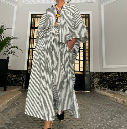 Conjunto rayas oversize efecto falda verde