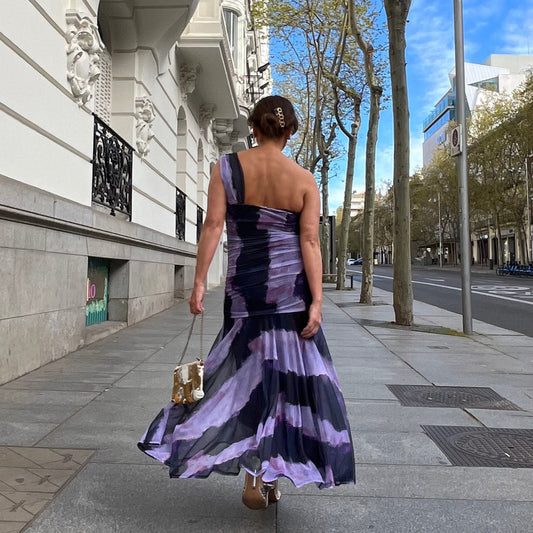 Vestido Asimétrico Punto Elástico Degradado Violeta