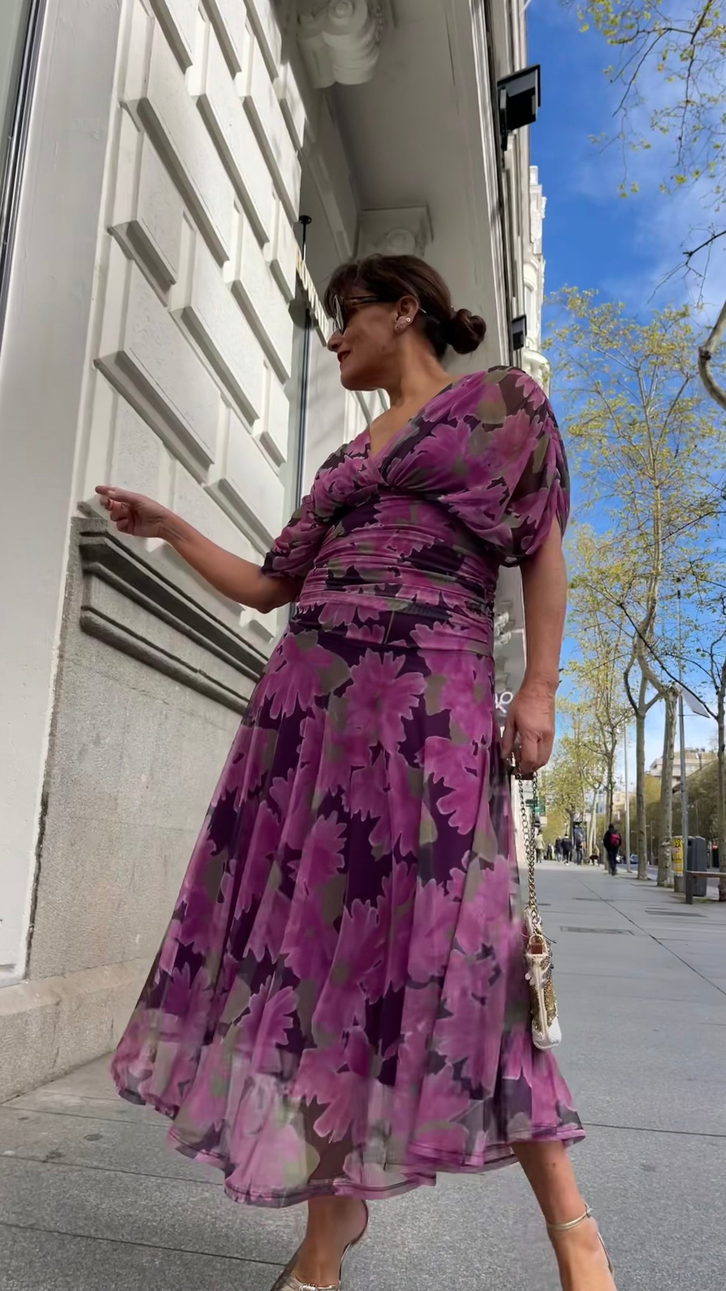 Vestido floral buganvilla punto elástico con forro interior