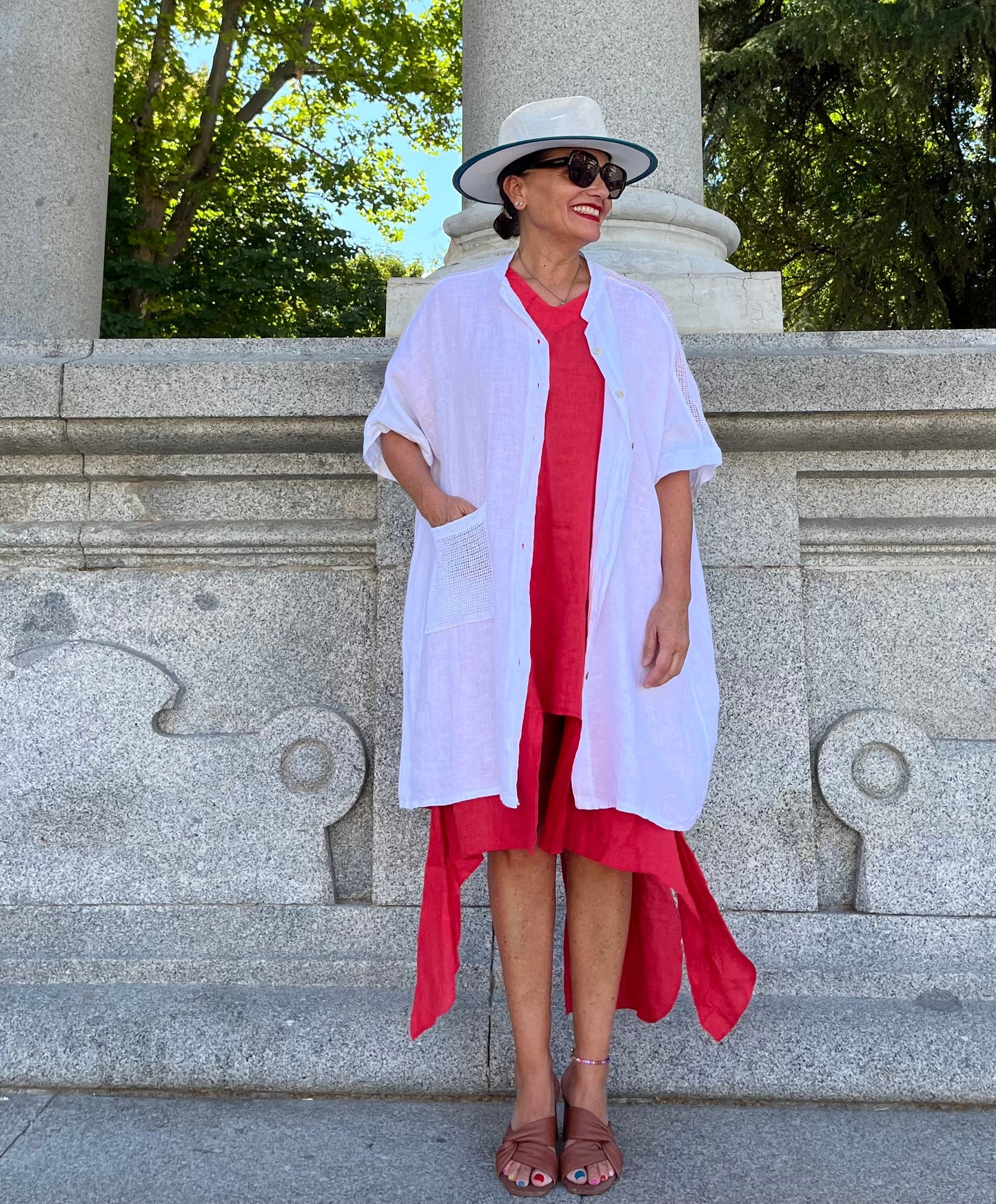 Lino-Chaqueta-Vestido blanco.