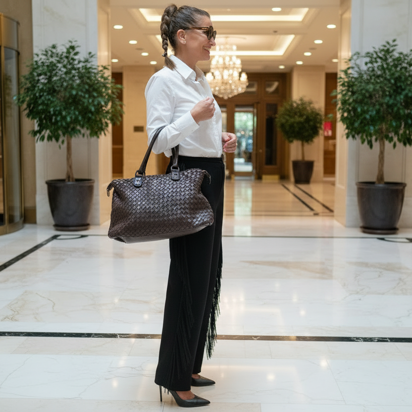 Bolso de piel trenzado marrón