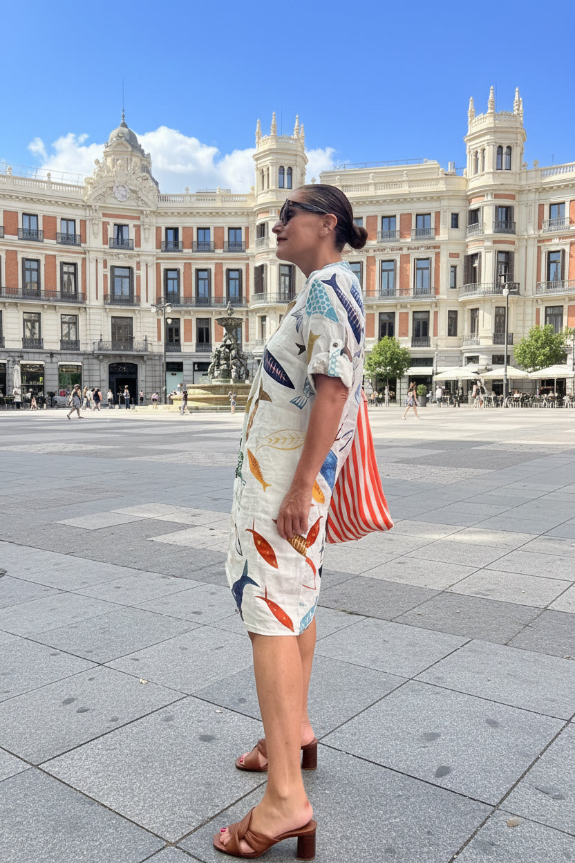 Vestido lino peces bolsillos