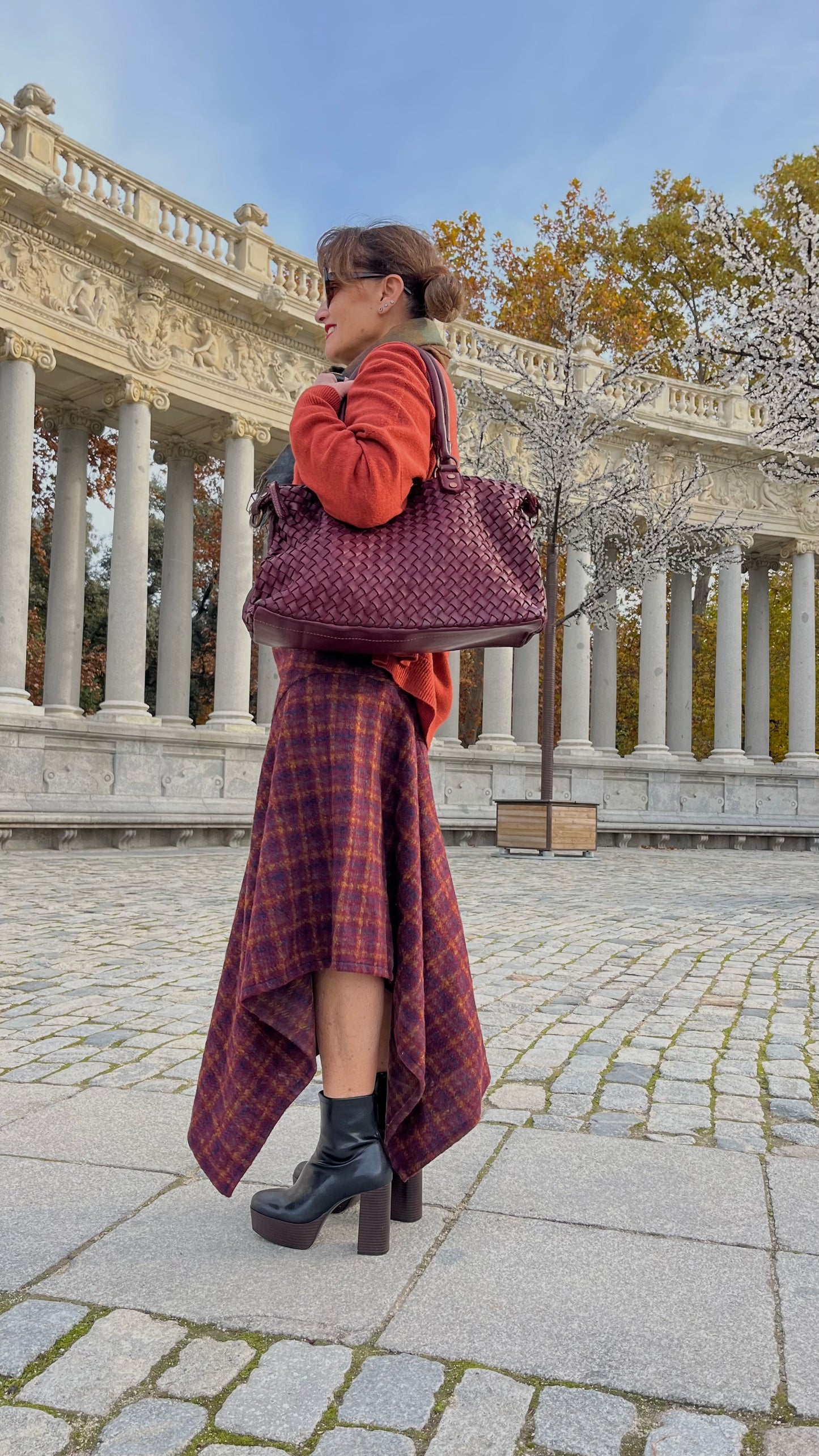 Falda midi Tartán Ciruela