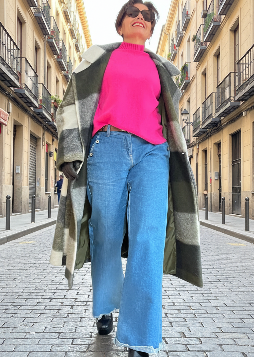 Abrigo de cuadros largo