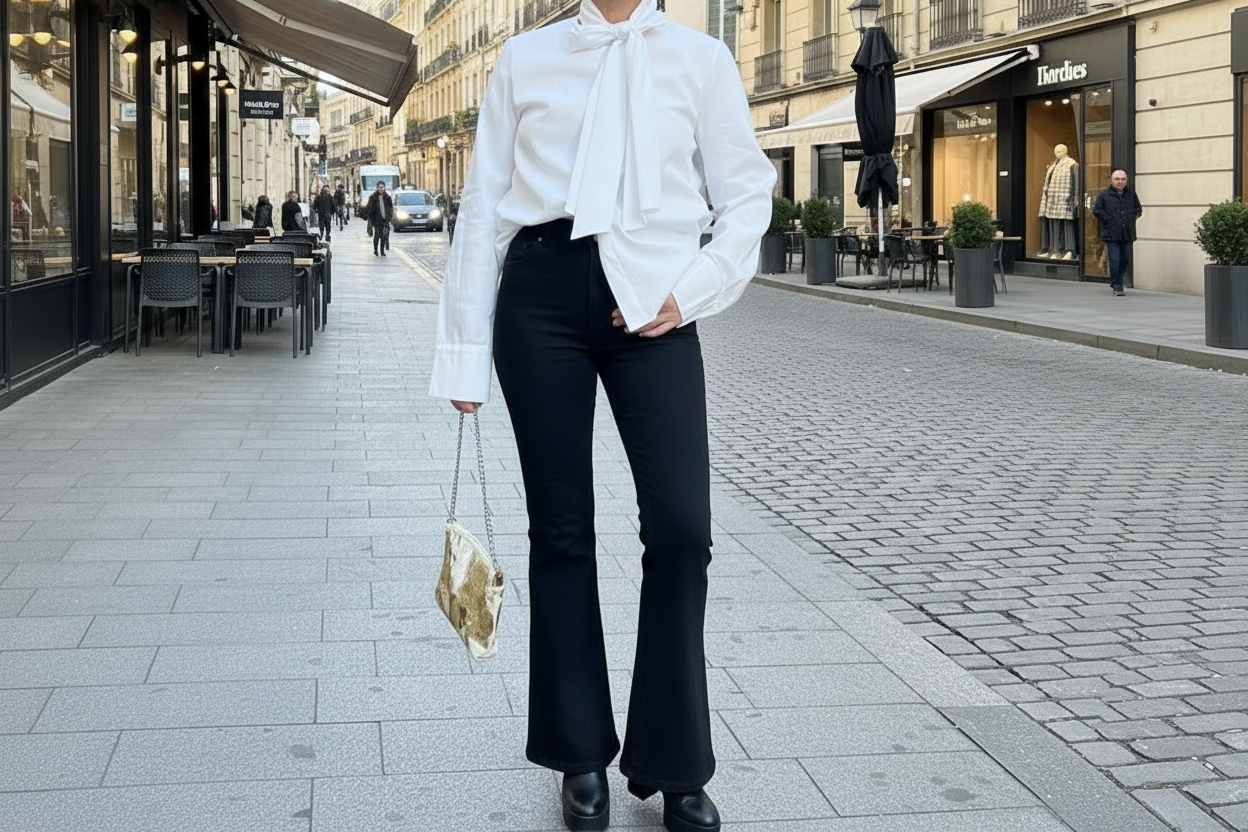 Camisa blanca con cuello lazo,cuello Pussy Bow