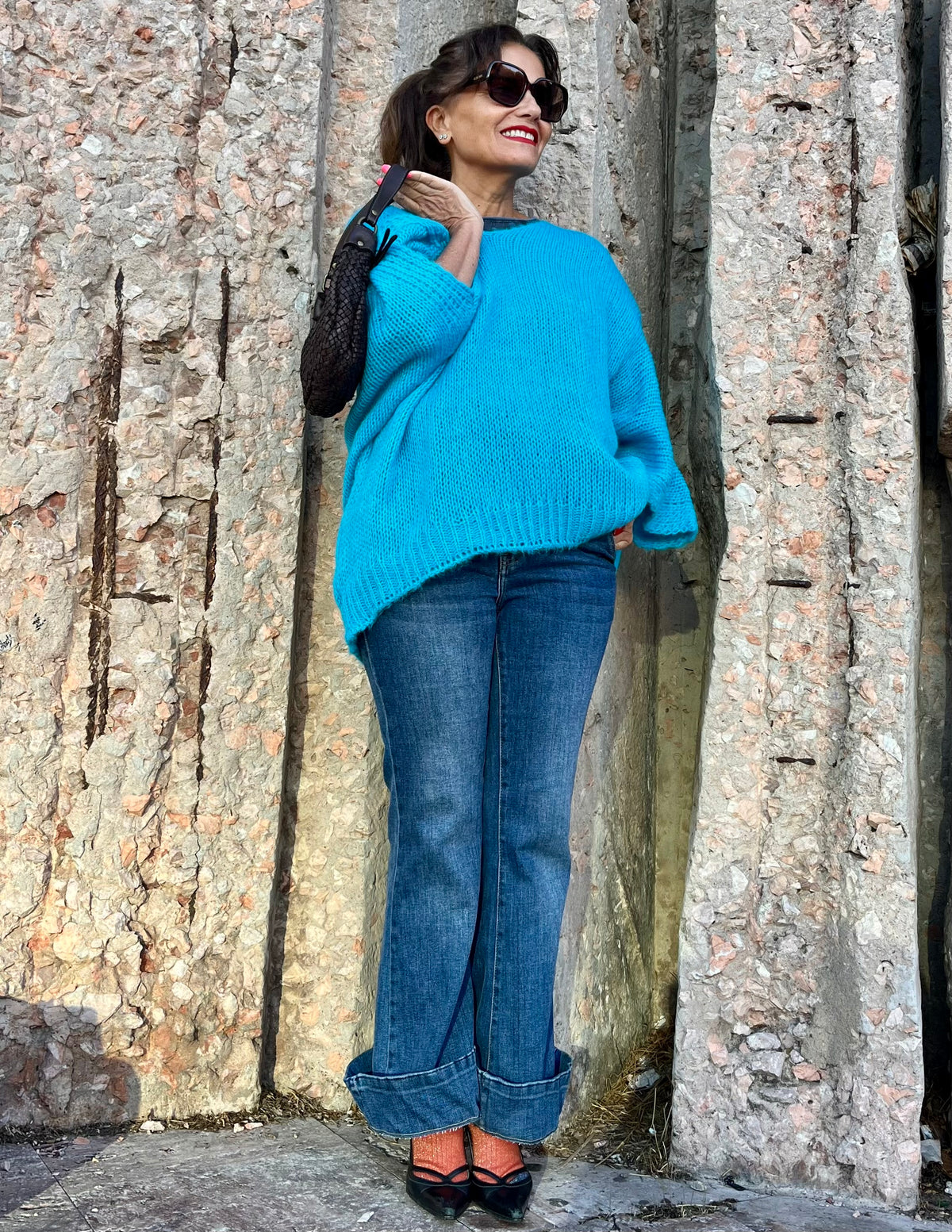 Jersey oversize de punto azul turquesa
