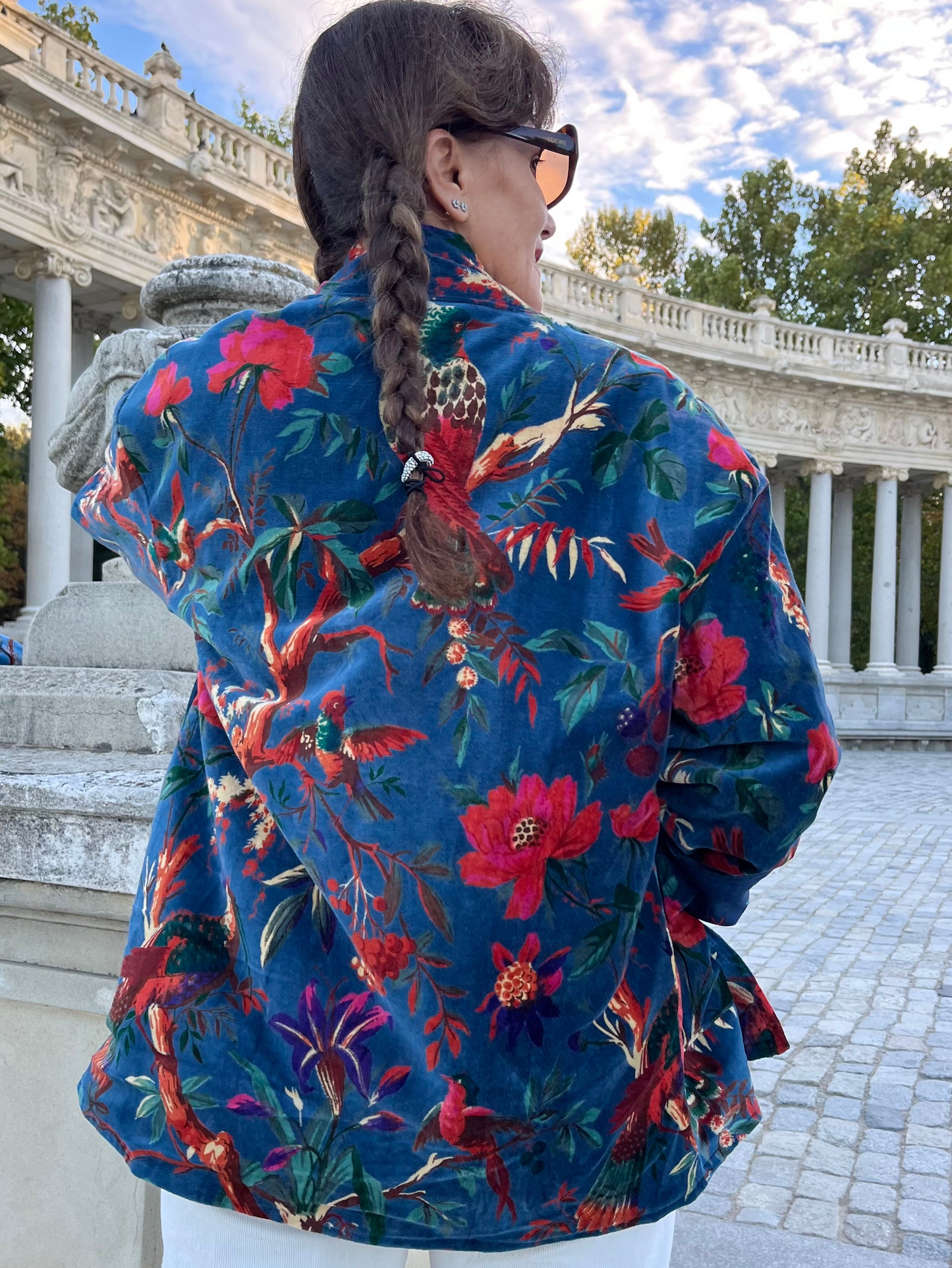 Chaqueta de terciopelo reversible pájaros