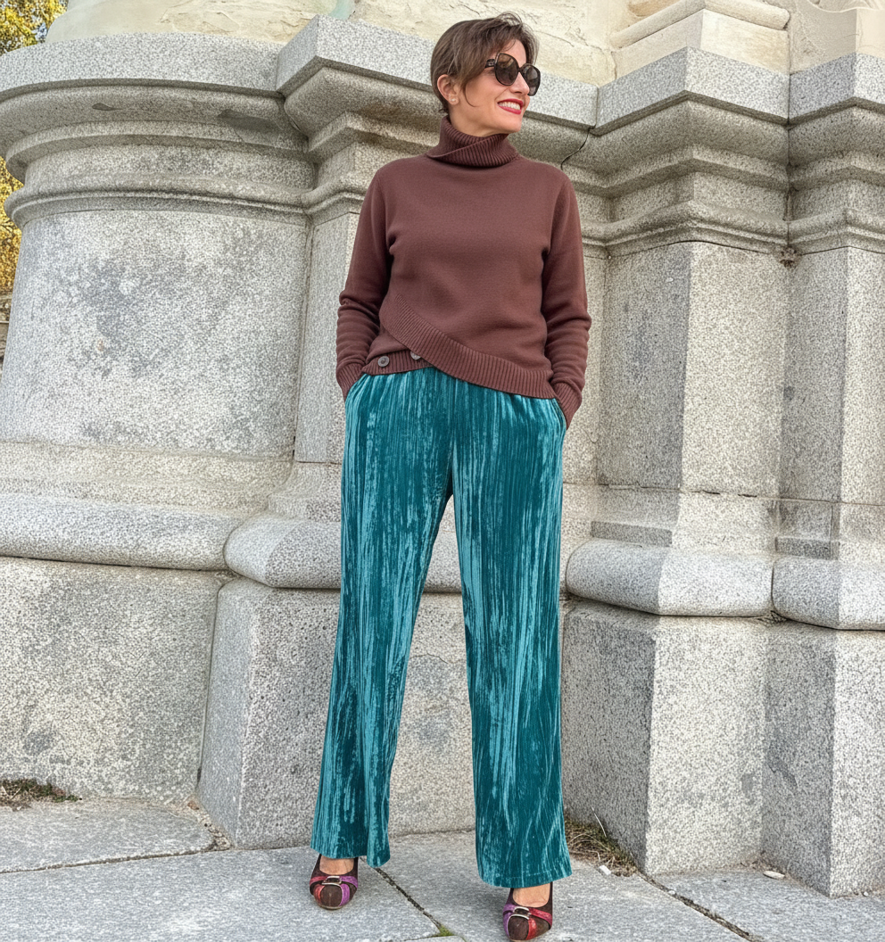 Jersey de punto marrón chocolate cuello vuelto