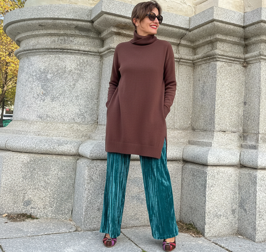 Pantalón de terciopelo verde petróleo