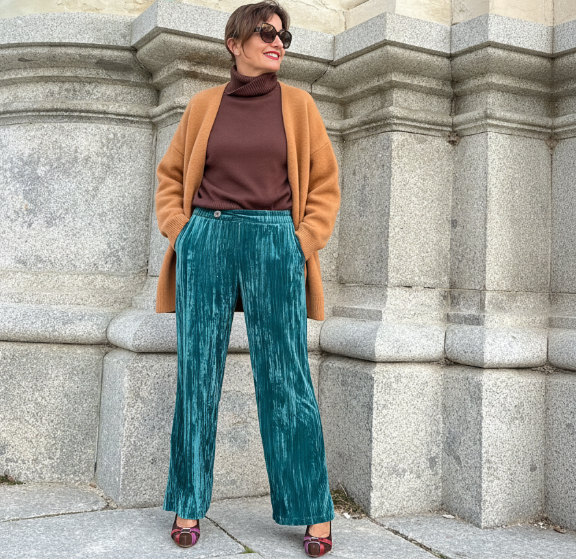 Pantalón de terciopelo verde petróleo