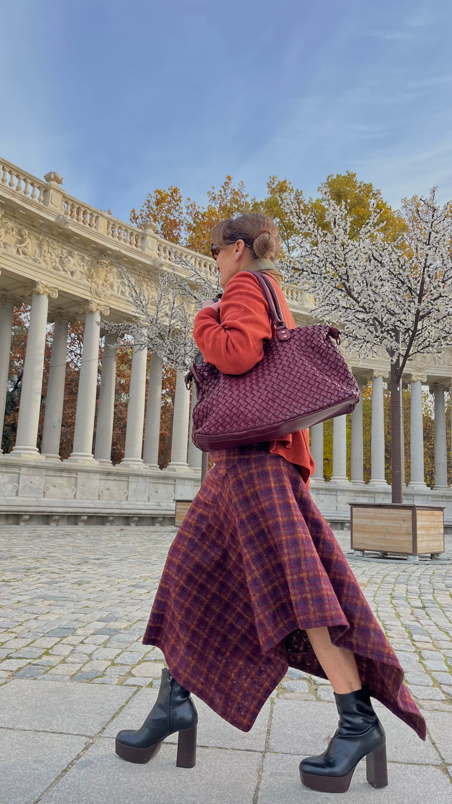 Falda midi Tartán Ciruela