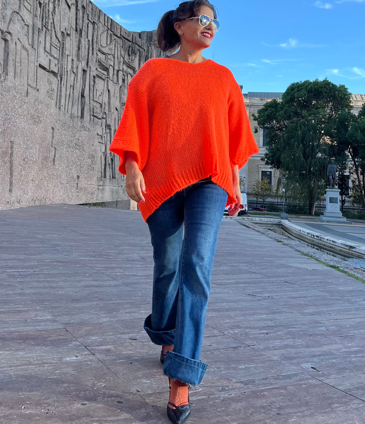Jersey de punto naranja flúor La Canaria, manga ancha