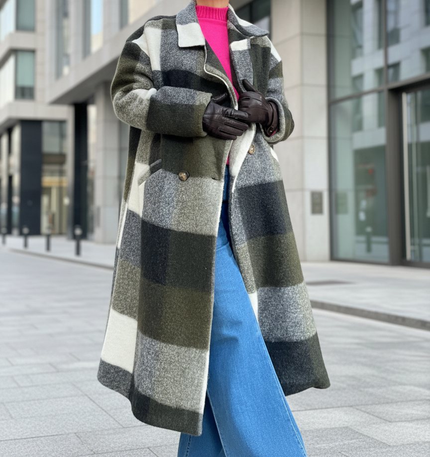 Abrigo de cuadros largo