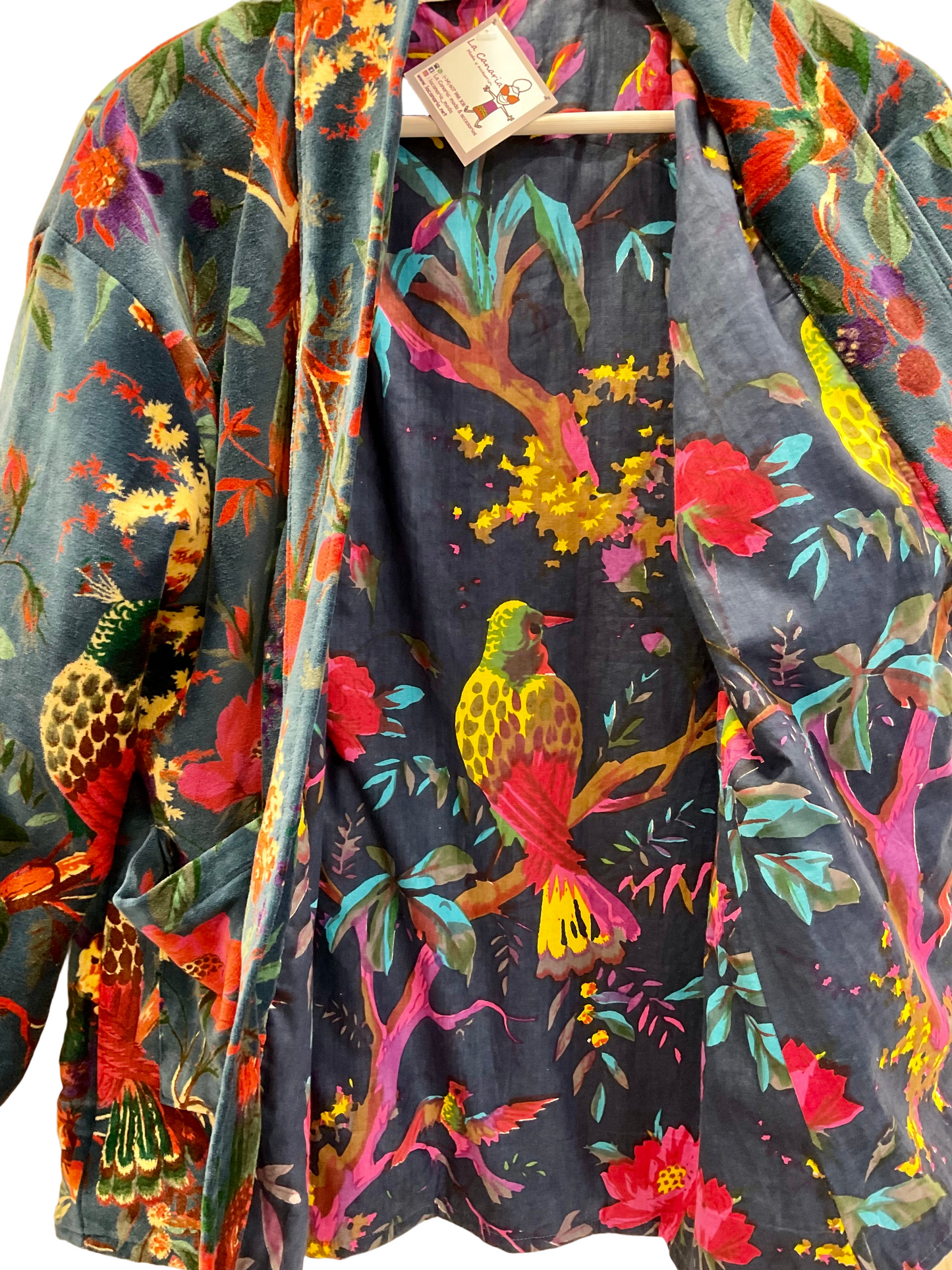 Chaqueta de terciopelo reversible pájaros