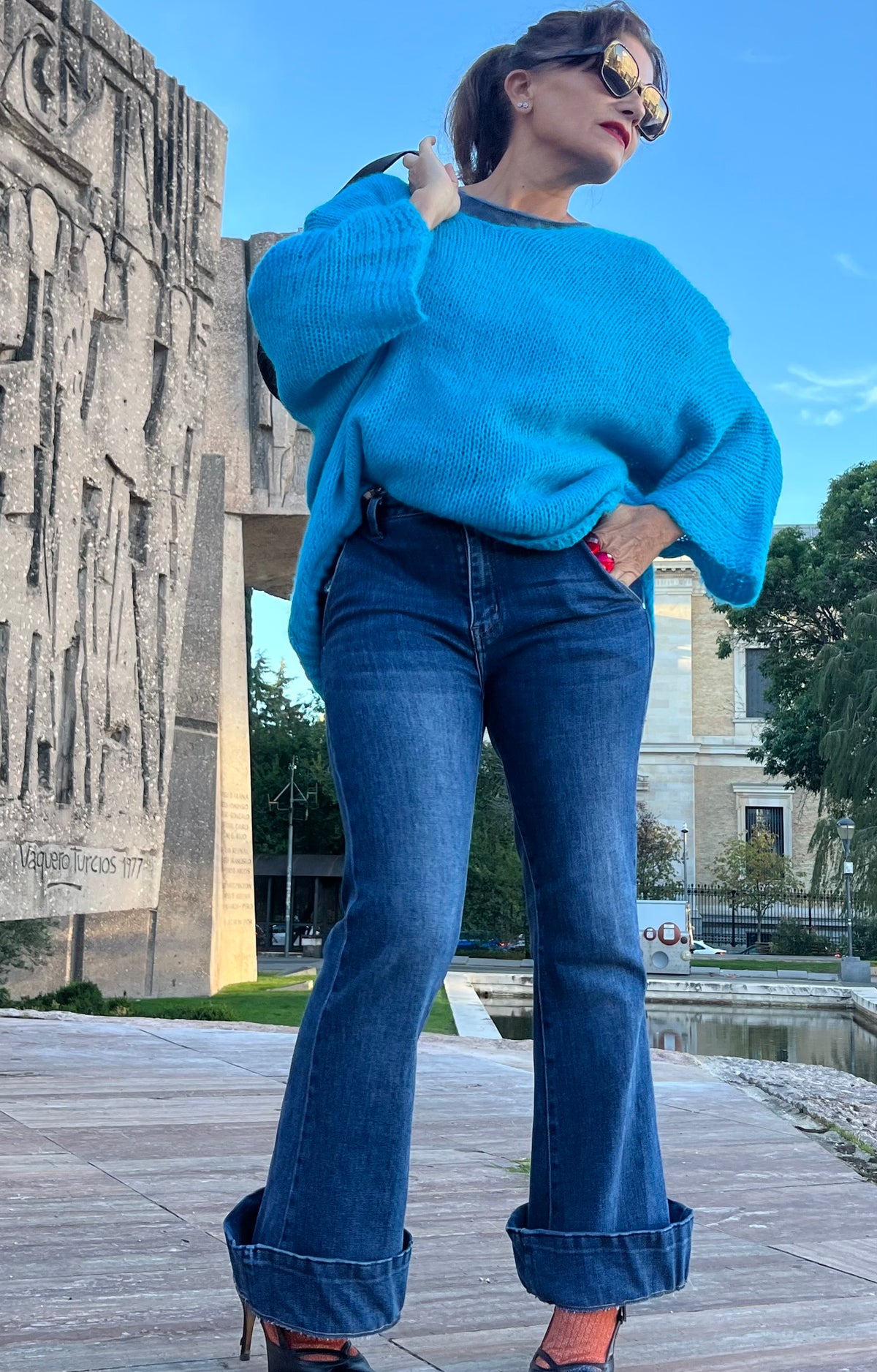 Jersey oversize de punto azul turquesa