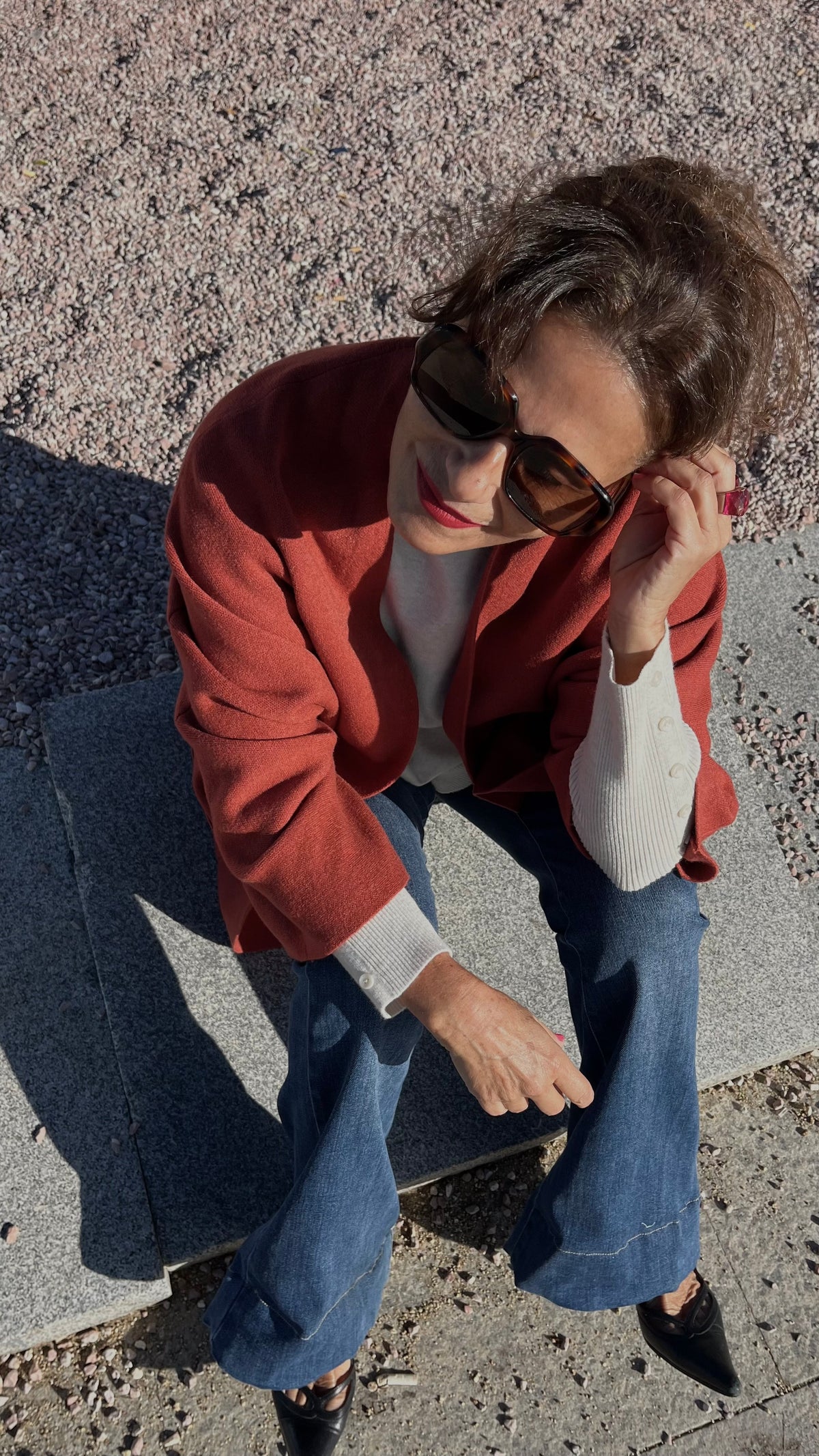 Chaqueta de punto con bolsillos – Teja
