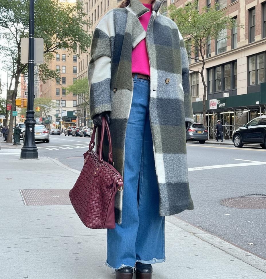 Abrigo de cuadros largo